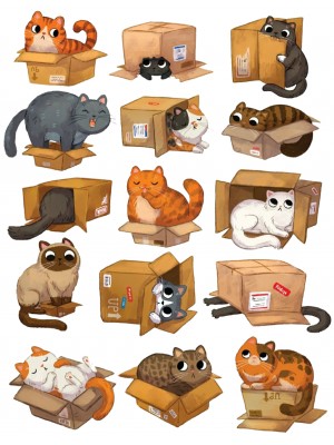 Стикерпак коты в коробках