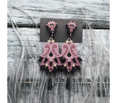 Сережки Цветок Гамаюн в пыльно-розовым